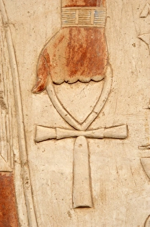 Nile Gallery: Relief depicting a hand with an ankh or crux ansata. Egypt