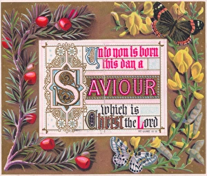 Religious verse with flowers on a Christmas card Religious verse with flowers on a Christmas card