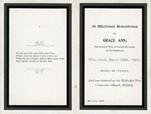 Remembrance Card, Midgley, Yorkshire Remembrance Card, Midgley, Yorkshire