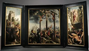 Triptych Gallery: Renaissance. Triptych with the Crucifixion by Jan van Scorel