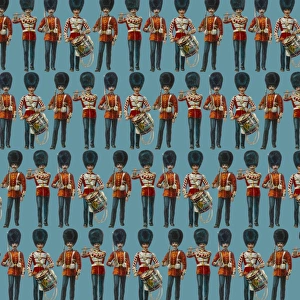 <b class=qtipBold><figcaption>Repeating Pattern - guardsmen, blue</figcaption></b><br>Repeating Pattern - guardsmen (with blue background). *PLEASE NOTE that the magnifying glass is solely to show the detail of the repeating pattern and will not feature on the final file.*<br><em>© Mary Evans Picture Library</em> Repeating Pattern - guardsmen, blue