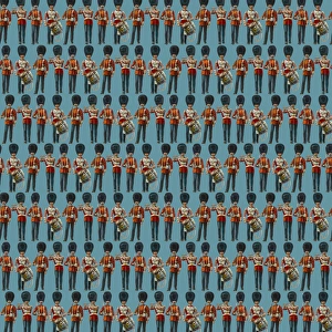 <b class=qtipBold><figcaption>Repeating Pattern - guardsmen, blue</figcaption></b><br>Repeating Pattern - guardsmen (with blue background). *PLEASE NOTE that the magnifying glass is solely to show the detail of the repeating pattern and will not feature on the final file.*<br><em>© Mary Evans Picture Library</em> Repeating Pattern - guardsmen, blue