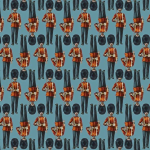 <b class=qtipBold><figcaption>Repeating Pattern - guardsmen, blue</figcaption></b><br>Repeating Pattern - guardsmen (with blue background). *PLEASE NOTE that the magnifying glass is solely to show the detail of the repeating pattern and will not feature on the final file.*<br><em>© Mary Evans Picture Library</em> Repeating Pattern - guardsmen, blue