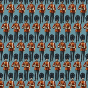 <b class=qtipBold><figcaption>Repeating Pattern - guardsmen, blue</figcaption></b><br>Repeating Pattern - guardsmen (with blue background). *PLEASE NOTE that the magnifying glass is solely to show the detail of the repeating pattern and will not feature on the final file.*<br><em>© Mary Evans Picture Library</em> Repeating Pattern - guardsmen, blue