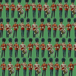<b class=qtipBold><figcaption>Repeating Pattern - guardsmen, green</figcaption></b><br>Repeating Pattern - guardsmen (with green background). *PLEASE NOTE that the magnifying glass is solely to show the detail of the repeating pattern and will not feature on the final file.*<br><em>© Mary Evans Picture Library</em> Repeating Pattern - guardsmen, green