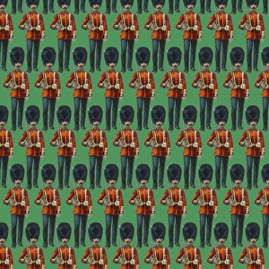 <b class=qtipBold><figcaption>Repeating Pattern - guardsmen, green</figcaption></b><br>Repeating Pattern - guardsmen (with green background). *PLEASE NOTE that the magnifying glass is solely to show the detail of the repeating pattern and will not feature on the final file.*<br><em>© Mary Evans Picture Library</em> Repeating Pattern - guardsmen, green