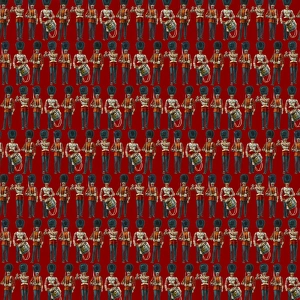 <b class=qtipBold><figcaption>Repeating Pattern - guardsmen, red</figcaption></b><br>Repeating Pattern - guardsmen (with red background). *PLEASE NOTE that the magnifying glass is solely to show the detail of the repeating pattern and will not feature on the final file.*<br><em>© Mary Evans Picture Library</em> Repeating Pattern - guardsmen, red
