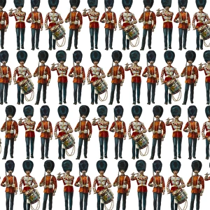 <b class=qtipBold><figcaption>Repeating Pattern - guardsmen, white</figcaption></b><br>Repeating Pattern - guardsmen (with white background). *PLEASE NOTE that the magnifying glass is solely to show the detail of the repeating pattern and will not feature on the final file.*<br><em>© Mary Evans Picture Library</em> Repeating Pattern - guardsmen, white