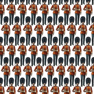 <b class=qtipBold><figcaption>Repeating Pattern - guardsmen, white</figcaption></b><br>Repeating Pattern - guardsmen (with white background). *PLEASE NOTE that the magnifying glass is solely to show the detail of the repeating pattern and will not feature on the final file.*<br><em>© Mary Evans Picture Library</em> Repeating Pattern - guardsmen, white