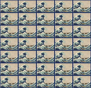 Hokusai Gallery: Repeating Pattern - Hokusai Great Wave - blue border