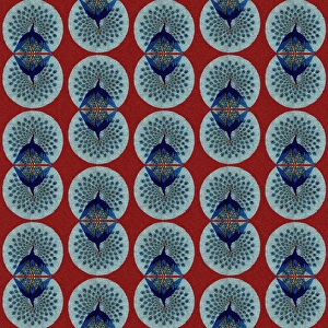 <b class=qtipBold><figcaption>Repeating Pattern - peacocks, green</figcaption></b><br>Repeating Pattern - peacocks (with green background). *PLEASE NOTE that the magnifying glass is solely to show the detail of the repeating pattern and will not feature on the final file.*<br><em>© Mary Evans Picture Library</em> Repeating Pattern - peacocks, green