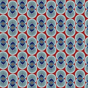 <b class=qtipBold><figcaption>Repeating Pattern - peacocks, red</figcaption></b><br>Repeating Pattern - peacocks (with red background). *PLEASE NOTE that the magnifying glass is solely to show the detail of the repeating pattern and will not feature on the final file.*<br><em>© Mary Evans Picture Library</em> Repeating Pattern - peacocks, red