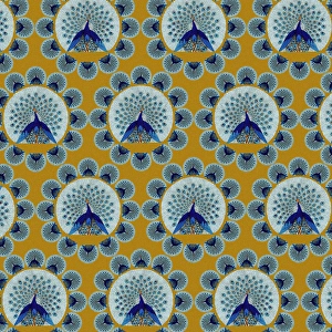 <b class=qtipBold><figcaption>Repeating Pattern - peacocks, yellow</figcaption></b><br>Repeating Pattern - peacocks (yellow background). *PLEASE NOTE that the magnifying glass is solely to show the detail of the repeating pattern and will not feature on the final file.*<br><em>© Mary Evans Picture Library</em> Repeating Pattern - peacocks, yellow
