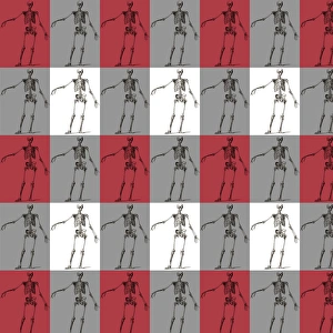 <b class=qtipBold><figcaption>Repeating Pattern - Skeletons</figcaption></b><br>Repeating Pattern - Skeletons (white, red and grey background). *PLEASE NOTE that the magnifying glass is solely to show the detail of the repeating pattern and will not feature on the final file.*<br><em>© Mary Evans Picture Library</em> Repeating Pattern - Skeletons
