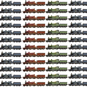 <b class=qtipBold><figcaption>Repeating Pattern - Steam Engines</figcaption></b><br>Repeating Pattern - Steam Engines - red, green and blue. *PLEASE NOTE that the magifying glass is solely to show the detail of the repeating pattern and will not feature on the final file.* Date:<br><em>© Mary Evans Picture Library</em> Repeating Pattern - Steam Engines