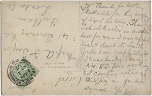 Reverse of card sent from Essex Boys Industrial School Reverse of card sent from Essex Boys Industrial School