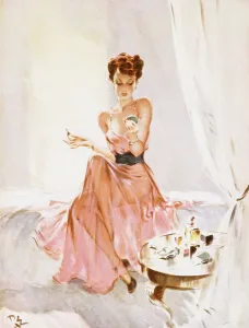 <b class=qtipBold><figcaption>Revving Up by David Wright</figcaption></b><br>Revving Up by David Wright. Wright produced a series of over 160 illustrations or 'pin-ups' for 'The Sketch' during the 1940's. David Wright's 'Lovelies' proved hugely popular and adorned practically every military mess, bunker, dormitory or club room in the country during World War II.<br><em>© Estate of David Wright/ILN/Mary Evans Picture Library</em> Revving Up by David Wright