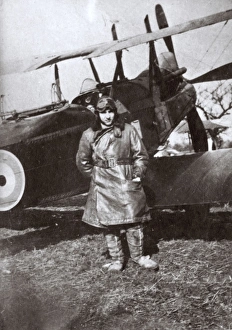 RFC crewman with plane, Villeselve, Northern France, WW1 RFC crewman with plane, Villeselve, Northern France, WW1