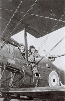 RFC crewmen in plane, Villeselve, Northern France, WW1 RFC crewmen in plane, Villeselve, Northern France, WW1