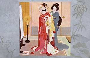 Rich Japanese Woman aided with her dressing Rich Japanese Woman aided with her dressing