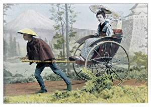 <b class=qtipBold><figcaption>Rickshaw Japan</figcaption></b><br>A Japanese lady travels by rickshaw in a country setting.<br><em>© Mary Evans Picture Library</em> Rickshaw Japan