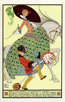 Prints of Ride-a-cock-horse to Banbury Cross to see a fine lady ride on a white horse... 20th century Related Image Prints: 20th century 'Ride-a-cock-horse to Banbury Cross' Print