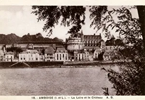 The River Loire and Chateau at Ambois - Loire Valley, France The River Loire and Chateau at Ambois - Loire Valley, France