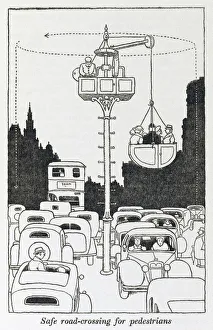 <b class=qtipBold><figcaption>Road crossing / W H Robinson</figcaption></b><br>Post War Town planning. Safe road crossing for pedestrians, by means of a cradle and winch. Please note: Credit must appear as (c) Courtesy of the estate of Mrs J.C.Robinson/Pollinger Ltd/Mary Evans Picture Library<br><em>© Mary Evans Picture Library 2015 - https://copyrighthub.org/s0/hub1/creation/maryevans/MaryEvansPictureID/10412195</em> Road crossing / W H Robinson