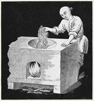 Roasting top grade tea over a fire, China Roasting top grade tea over a fire, China