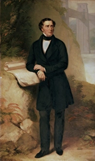 <b class=qtipBold><figcaption>Robert Stephenson (1803 - 1859)</figcaption></b><br>Robert Stephenson, engineer and designer of the Menai Bridge. Depicted leaning against a rock with the bridge in the background Date: 1803 - 1859<br><em>© The Institution of Mechanical Engineers/Mary Evans</em> Robert Stephenson (1803 - 1859)