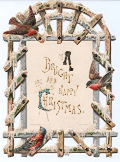 Robins and trellis on a cutout Christmas card Robins and trellis on a cutout Christmas card