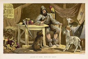 <b class=qtipBold><figcaption>Robinson Crusoe & Pets</figcaption></b><br>Robinson Crusoe with his family of domesticated animals.<br><em>© Mary Evans Picture Library</em> Robinson Crusoe & Pets
