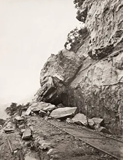 Rockfall, Kandy railway, Ceylon, Sri Lanka Rockfall, Kandy railway, Ceylon, Sri Lanka