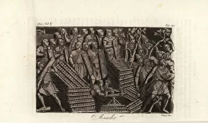 Roman legionaries with ballista during a siege