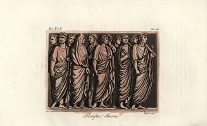 Roman noblemen in laurel wreaths and toga at a sacrificial Roman noblemen in laurel wreaths and toga at a sacrificial