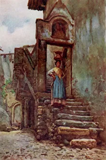 Roman peasant woman carrying water, Italy Roman peasant woman carrying water, Italy