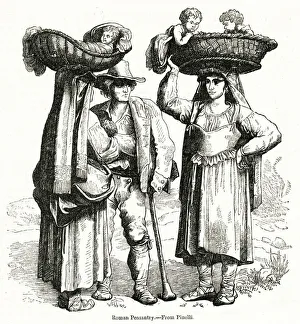 Roman peasants with babies in baskets, Italy Roman peasants with babies in baskets, Italy