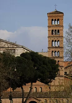 Images Dated 6th April 2009: Rome. Basilica of Saint Mary in Cosmedin. Bell tower