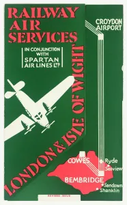 Prints of Cover design, Railway Air Services timetable in conjunction with Spartan Air Lines Ltd, between London and the Isle of Wight. circa 1936 Isle Of Wight Prints: Railway Air Services Timetable Print, circa 1936
