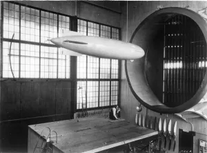 Tunnel Prints: 1935 Print of Akron Airship Model in Wind Tunnel