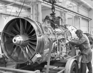 Prints of Rolls-Royce/Snecma Olympus 593 Mk602 production standard engine ready to leave the assembly shop for testbed running at the Rolls-Royce Bristol Engine Division Bristol Prints: Rolls-Royce/Snecma Olympus 593 Mk602 Production Standard Engine Print