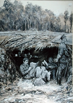 Royal Field Artillery Officers relaxing in a dug-out Royal Field Artillery Officers relaxing in a dug-out