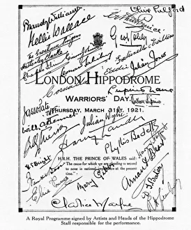 A royal programme signed by performers and management at the London Hippodrome' A royal programme signed by performers and management at the London Hippodrome'