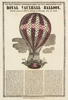 <b class=qtipBold><figcaption>Royal Vauxhall Balloon ascent</figcaption></b><br>Charles Green and fellow-passengers in the Royal Vauxhall Balloon, making its third ascent on 27 September 1836<br><em>© The Royal Aeronautical Society (National Aerospace Library)/Mary Evans</em> Royal Vauxhall Balloon ascent