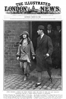 <b class=qtipBold><figcaption>Royal Wedding 1923 - ILN cover</figcaption></b><br>Prince Albert, Duke of York, later King George VI pictured with his fiancee Lady Elizabeth Bowes-Lyon visiting the factory of biscuit manufacturors McVitie and Price in Edinburgh, where they had chosen a design for their wedding cake. Date: 1923<br><em>© Illustrated London News Ltd/Mary Evans</em> Royal Wedding 1923 - ILN cover