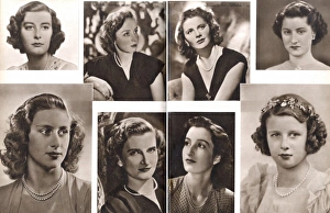 <b class=qtipBold><figcaption>Royal Wedding 1947 - bridesmaids</figcaption></b><br>The eight bridesmaids attending Princess Elizabeth for her marriage to Lieutenant Philip Mountbatten at Westminster Abbey on 20 November 1947. Clockwise from top left, the Hon. Pamela Mountbatten, Lady Elizabeth Lambart, Lady Caroline Montagu-Douglas Scott, Lady Mary Cambridge, Princess Alexandra of Kent, Miss Diana Bowes-Lyon, the Hon. Margaret Elphinstone and Princess Margaret. Date: 1947<br><em>© Illustrated London News Ltd/Mary Evans</em> Royal Wedding 1947 - bridesmaids