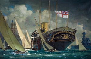<b class=qtipBold><figcaption>Royal Yacht at Cowes</figcaption></b><br>Royal Yacht at Cowes. Shoesmith, Kenneth Denton 1890-1939. Date:<br><em>© National Museums NI / MARY EVANS</em> Royal Yacht at Cowes