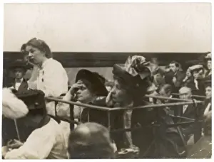 Prints of Christabel Pankhurst, Mrs Pankhurst and Flora Drummond at Bow Street Magistrates Court during the Rush trial London Prints: Rush Trial Print: Christabel Pankhurst and Mrs Pankhurst in Court