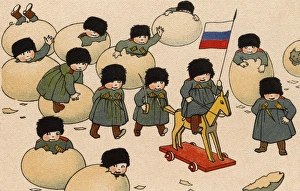 Russian Soldiers hatching out of eggs - Easter Postcard Russian Soldiers hatching out of eggs - Easter Postcard