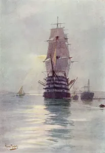 Prints of Sailing warship of the Royal Navy, later a training ship at Portsmouth, Hampshire. Date: in 1908 Hampshire Prints: St Vincent Sailing Ship Print, 1908